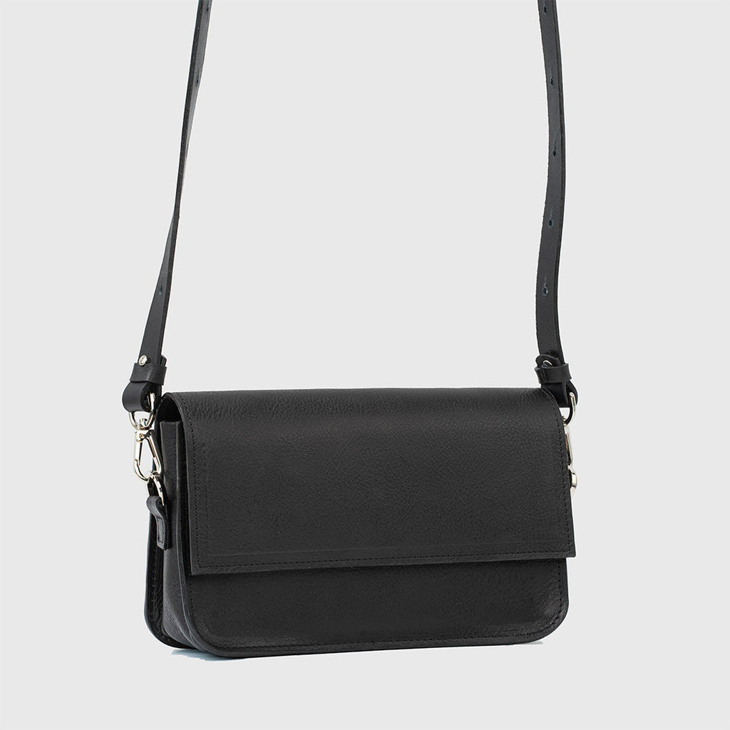 Leather Shoulder Bag - Curie  (Black)