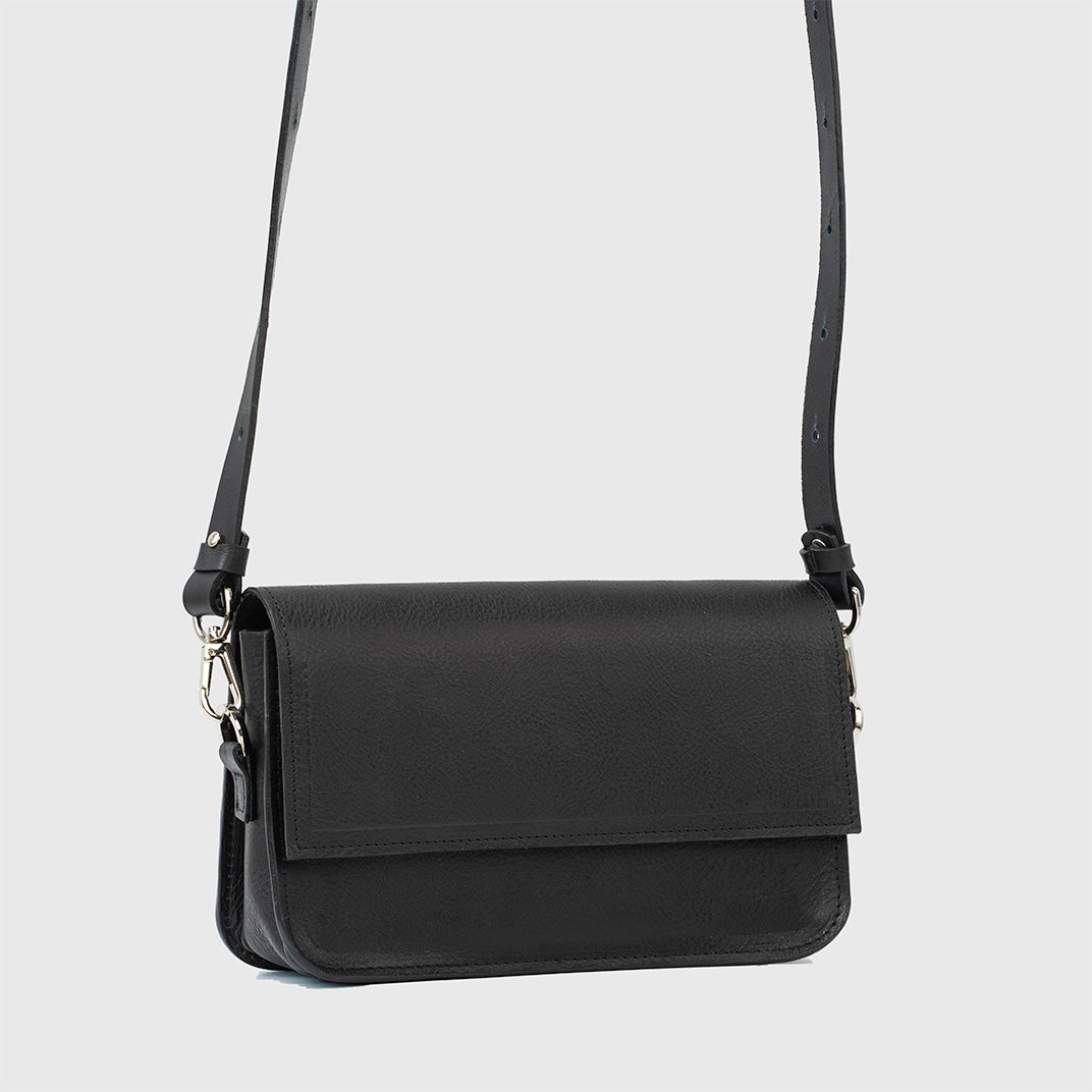 Leather Shoulder Bag - Curie  (Black)