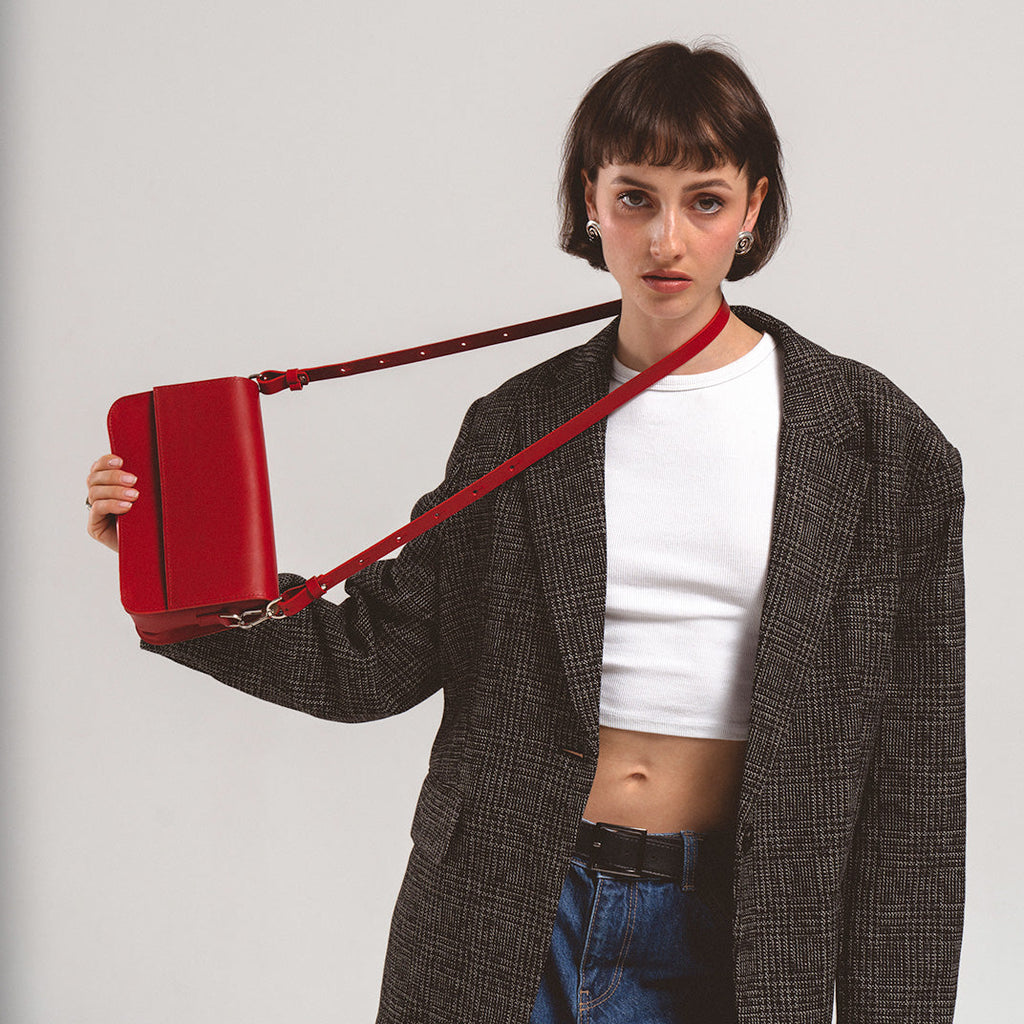 Leather Shoulder Bag - Curie  (Black)