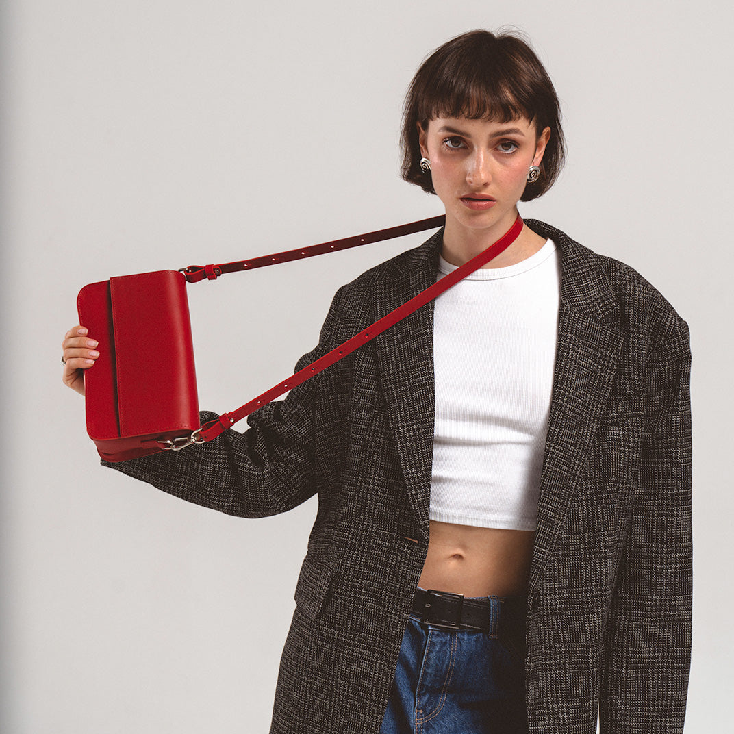 Leather Shoulder Bag - Curie  (Black)